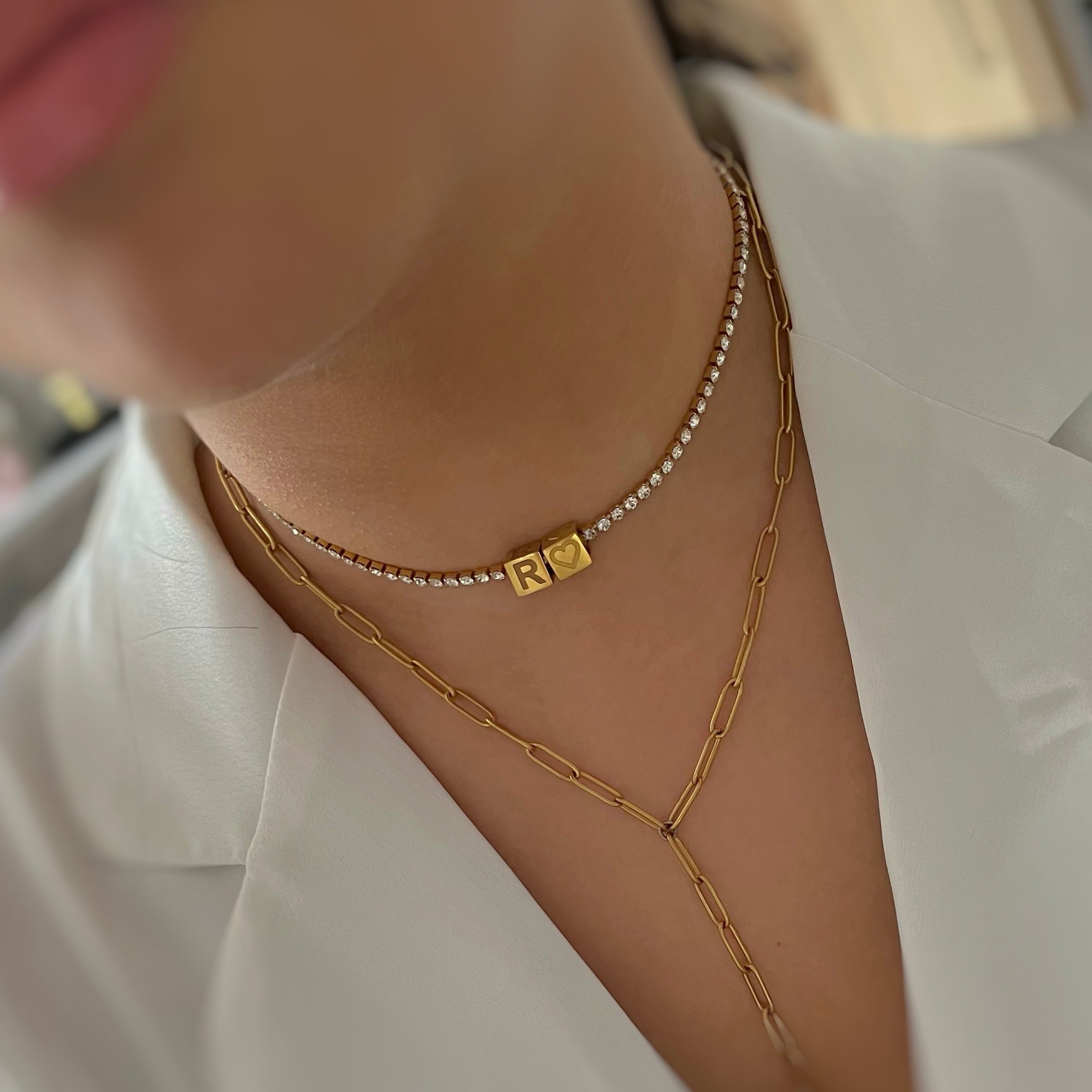 Crystal cube initial necklace