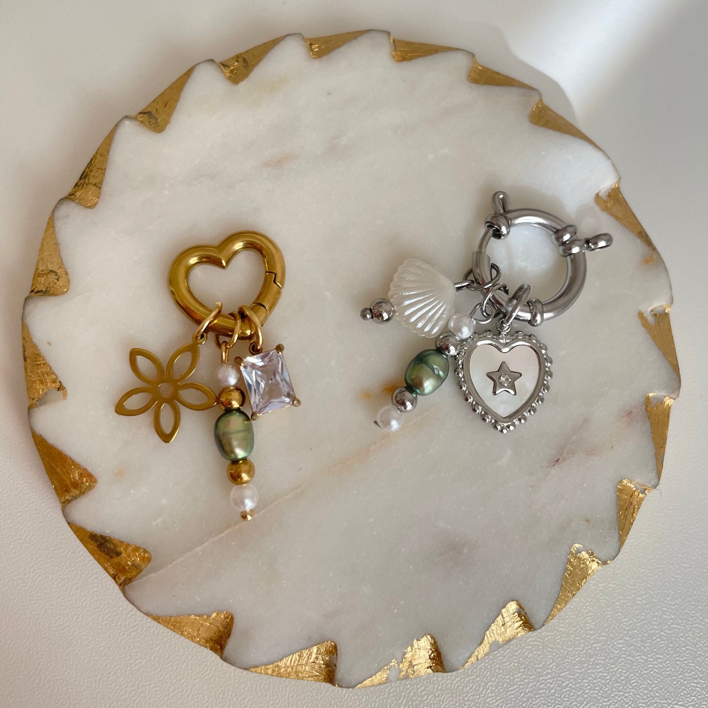Olive Green Beaded Pearl Charm