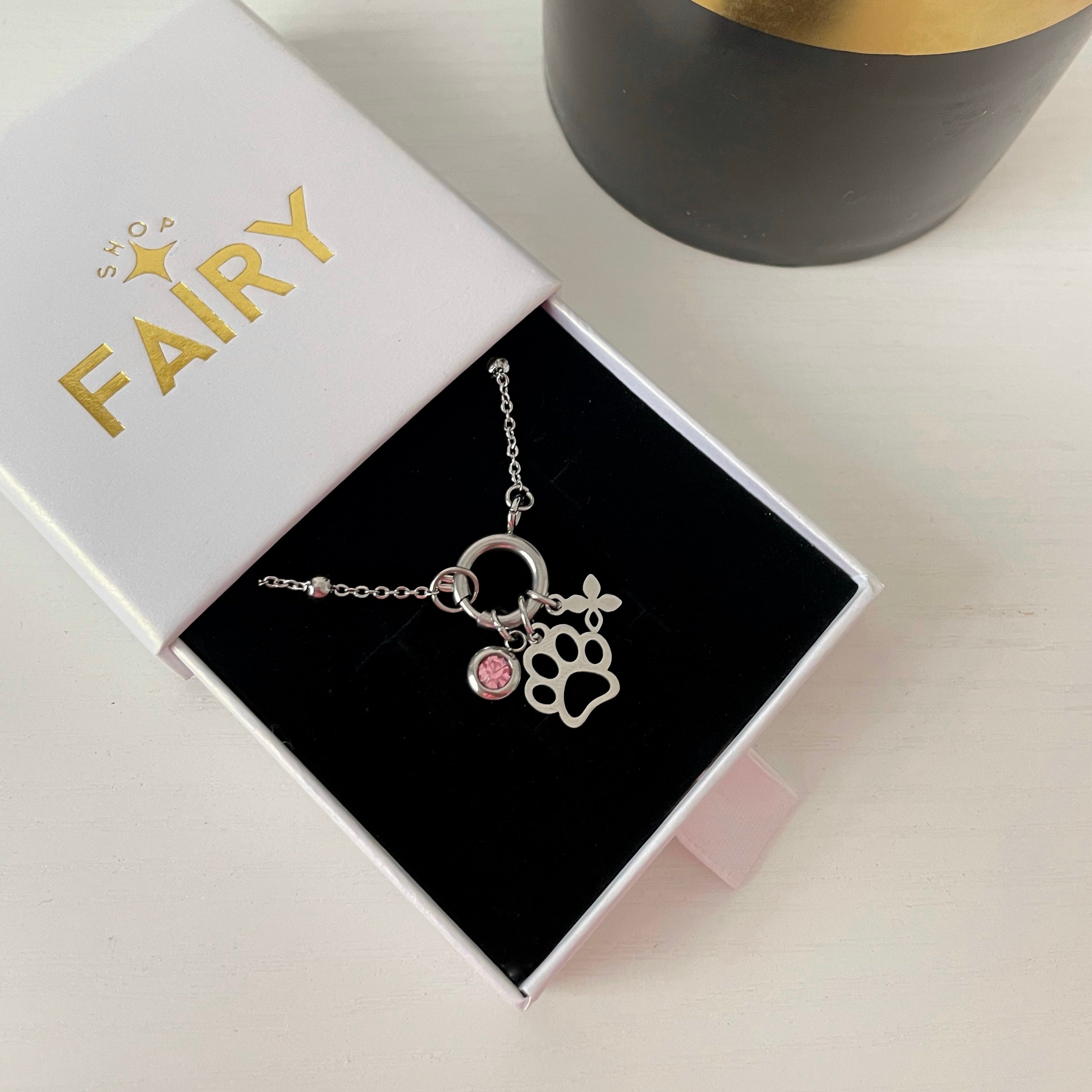 paw charm and birthstone charm