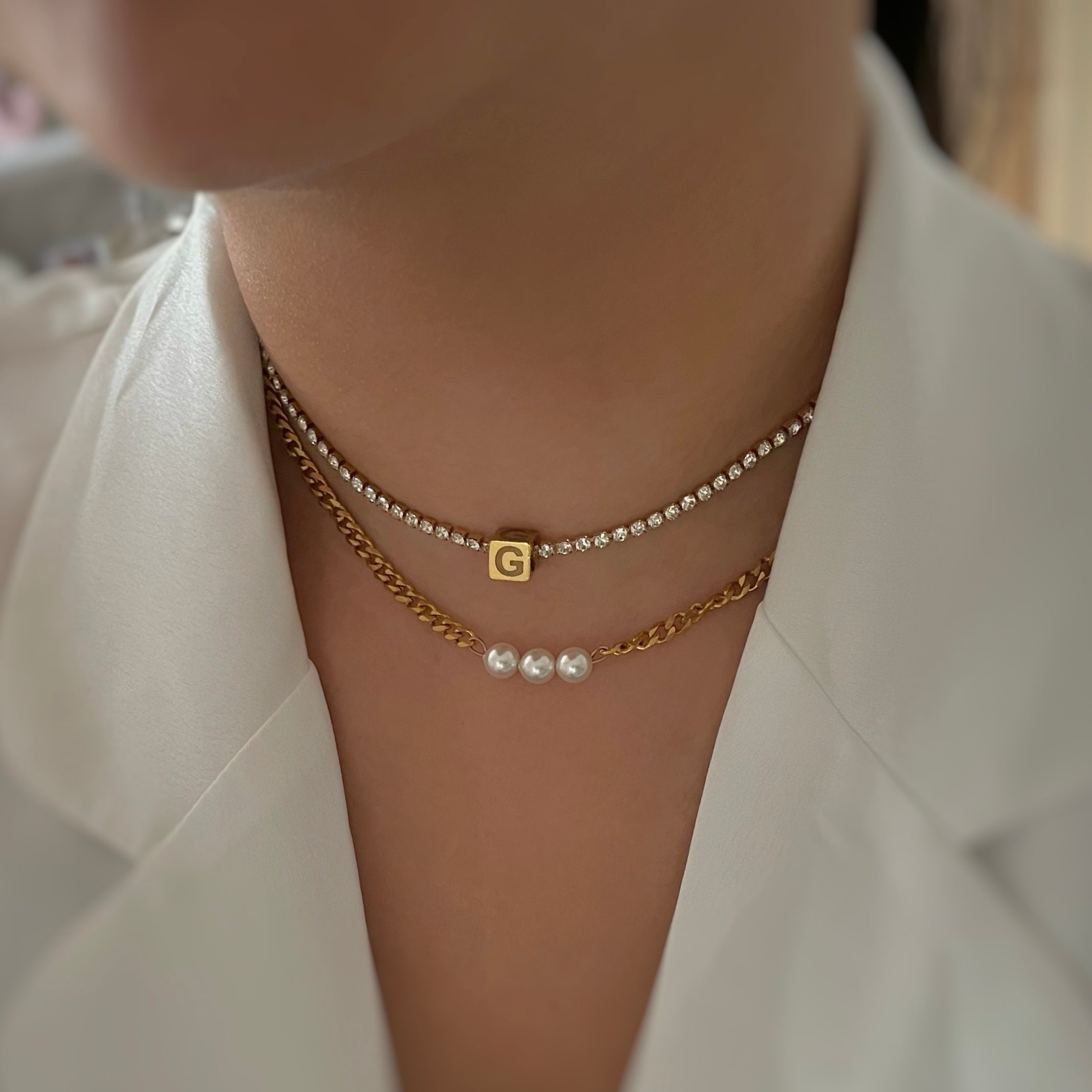 crystal cube initial necklace