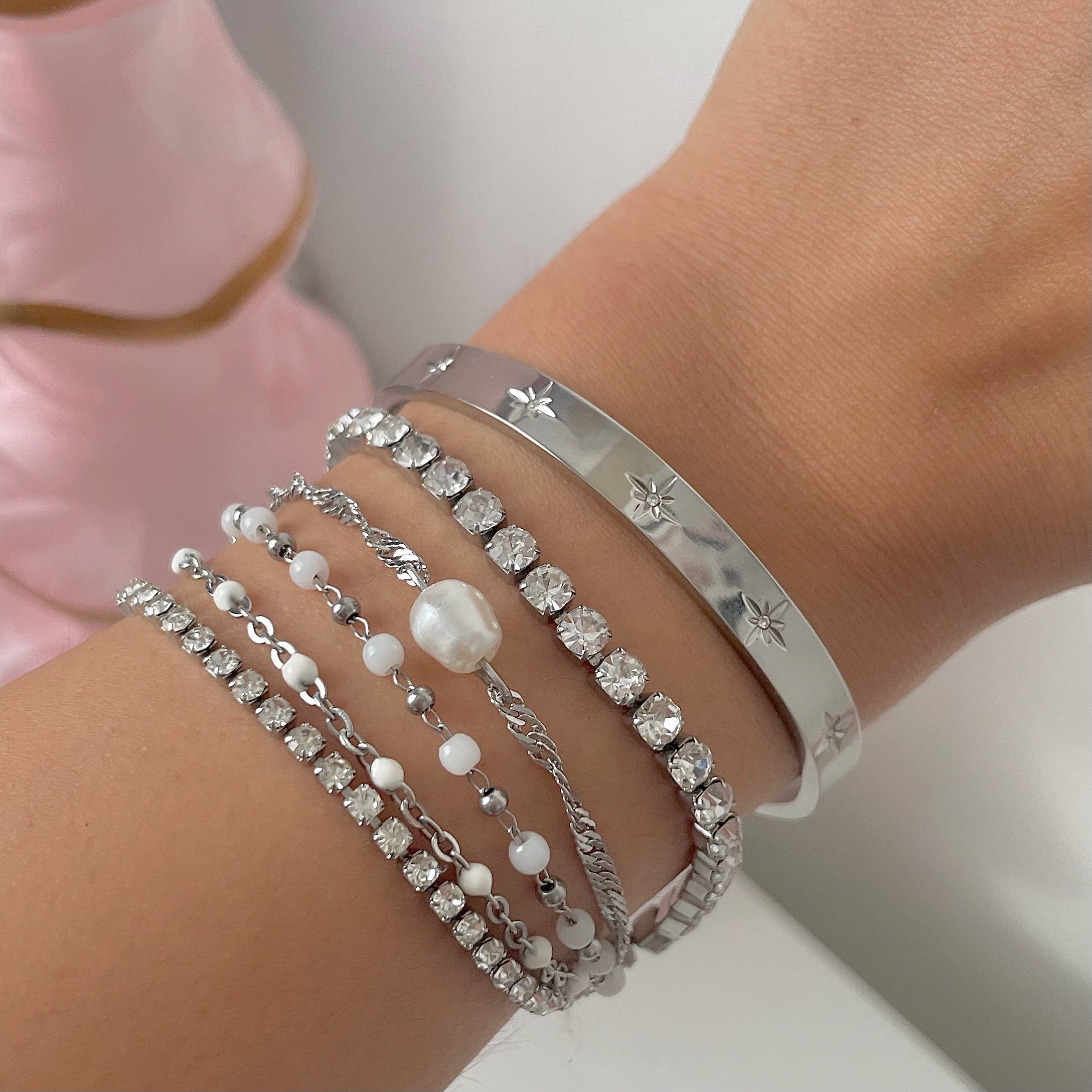 silver bracelet stack waterproof UK
