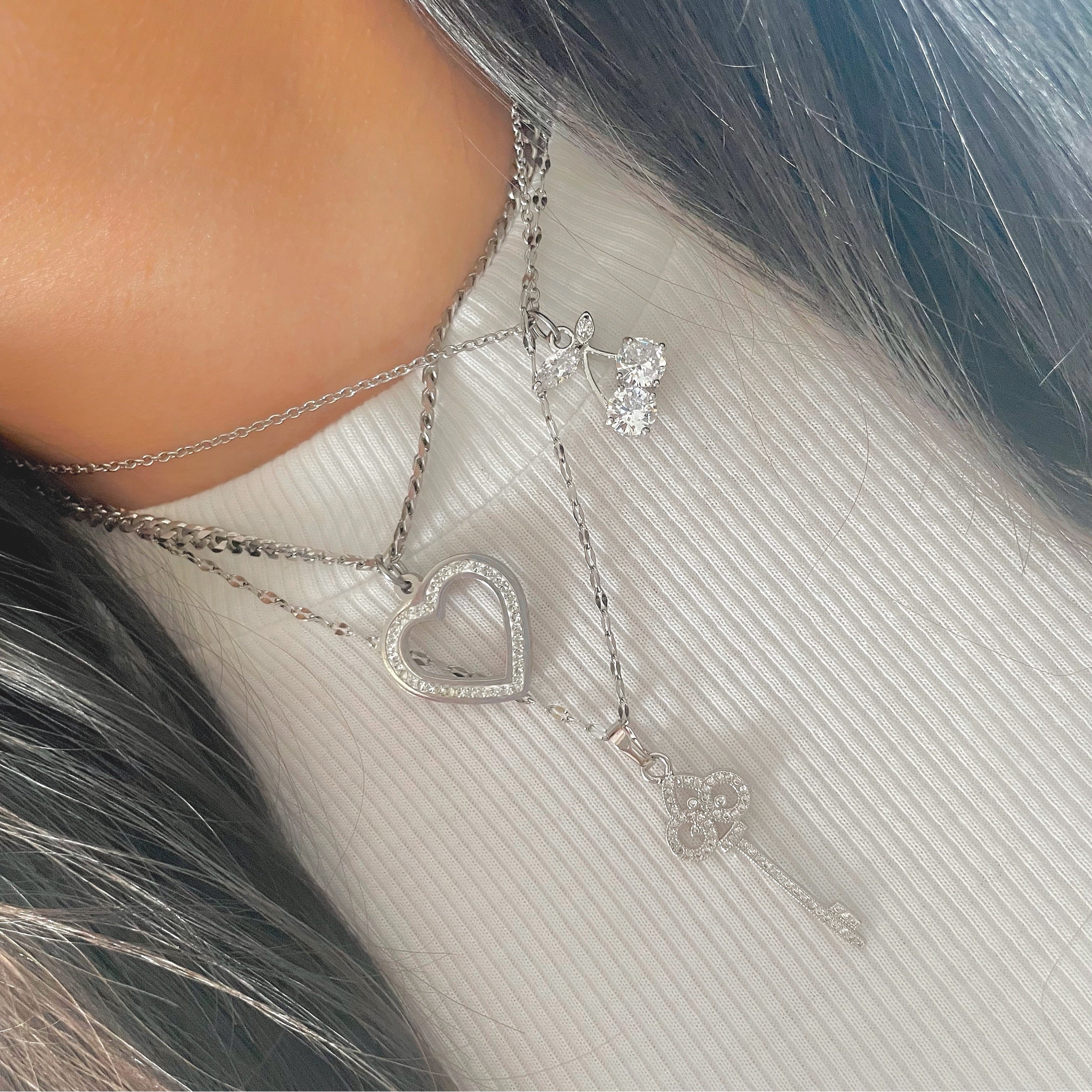 silver cherry necklace