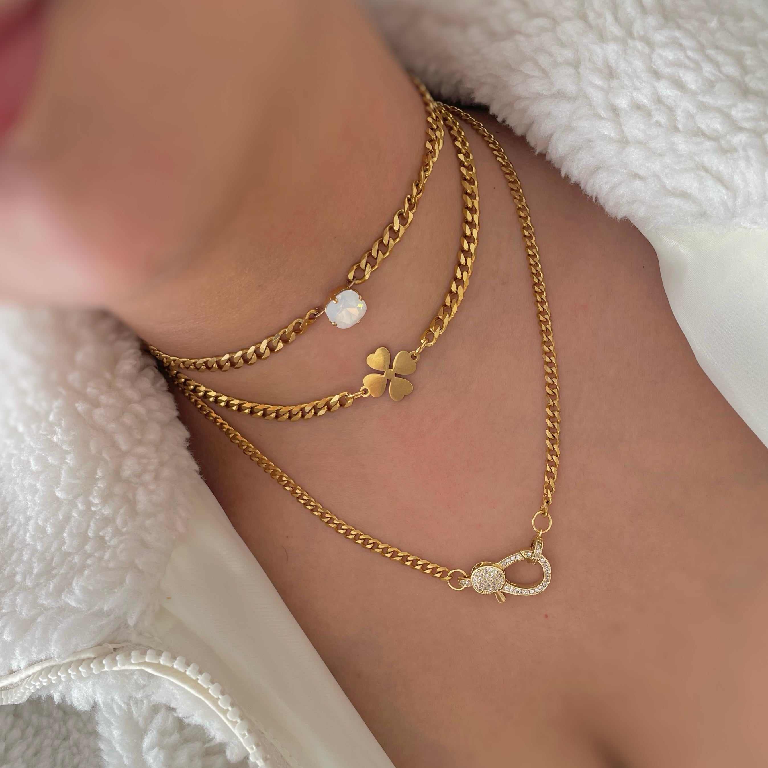 Gold Clover Necklace Stack UK
