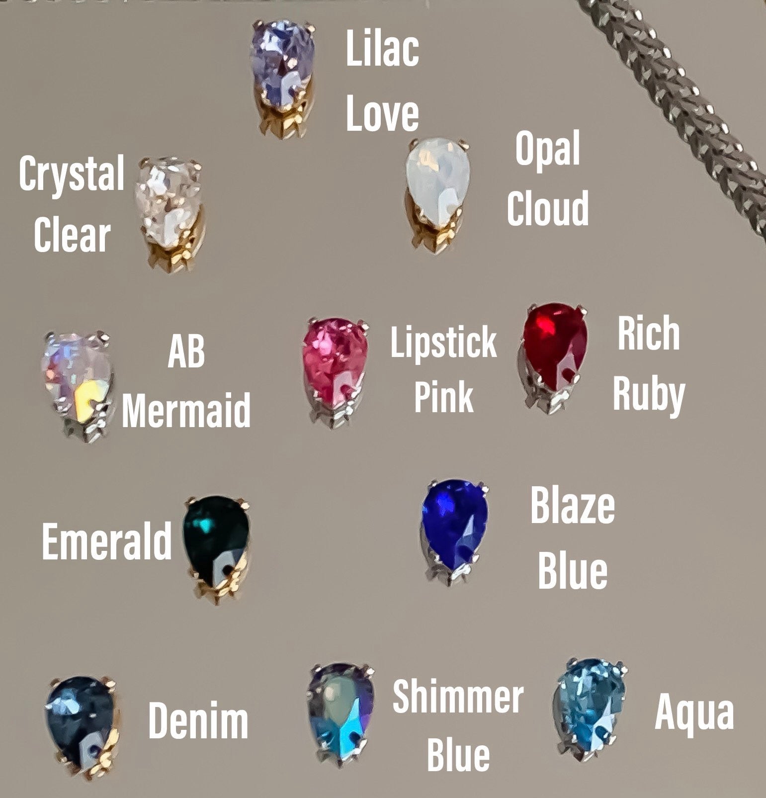 crystal colours pear shape