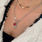 Single Pearl Charm Necklace Silver