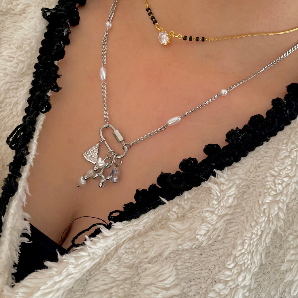 Oval Pearl Charm Necklace Silver