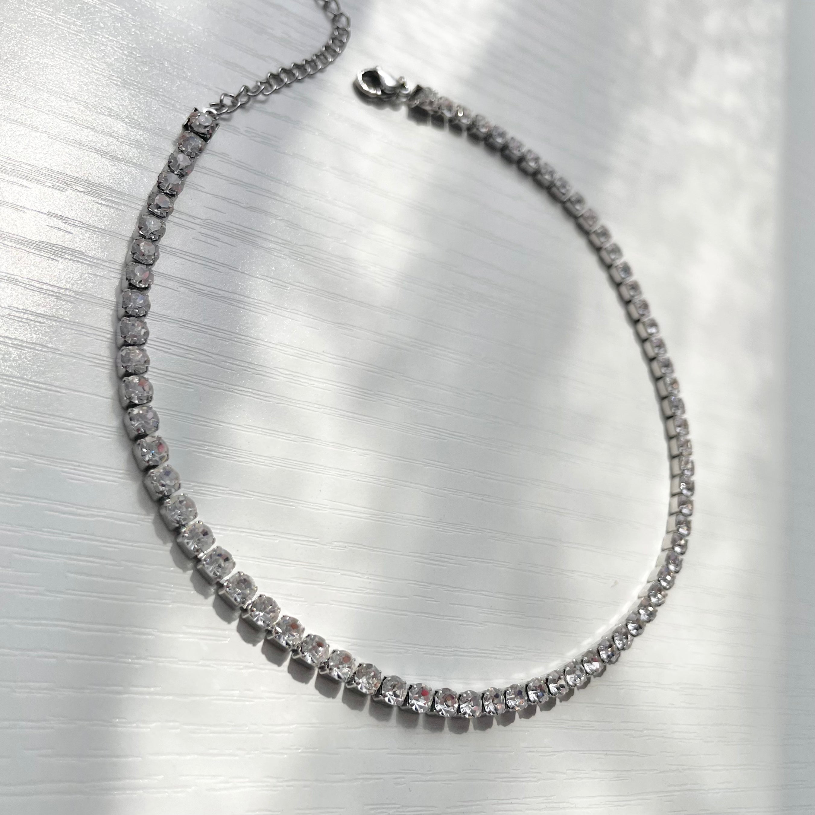 4mm thick steel silver tennis necklace choker