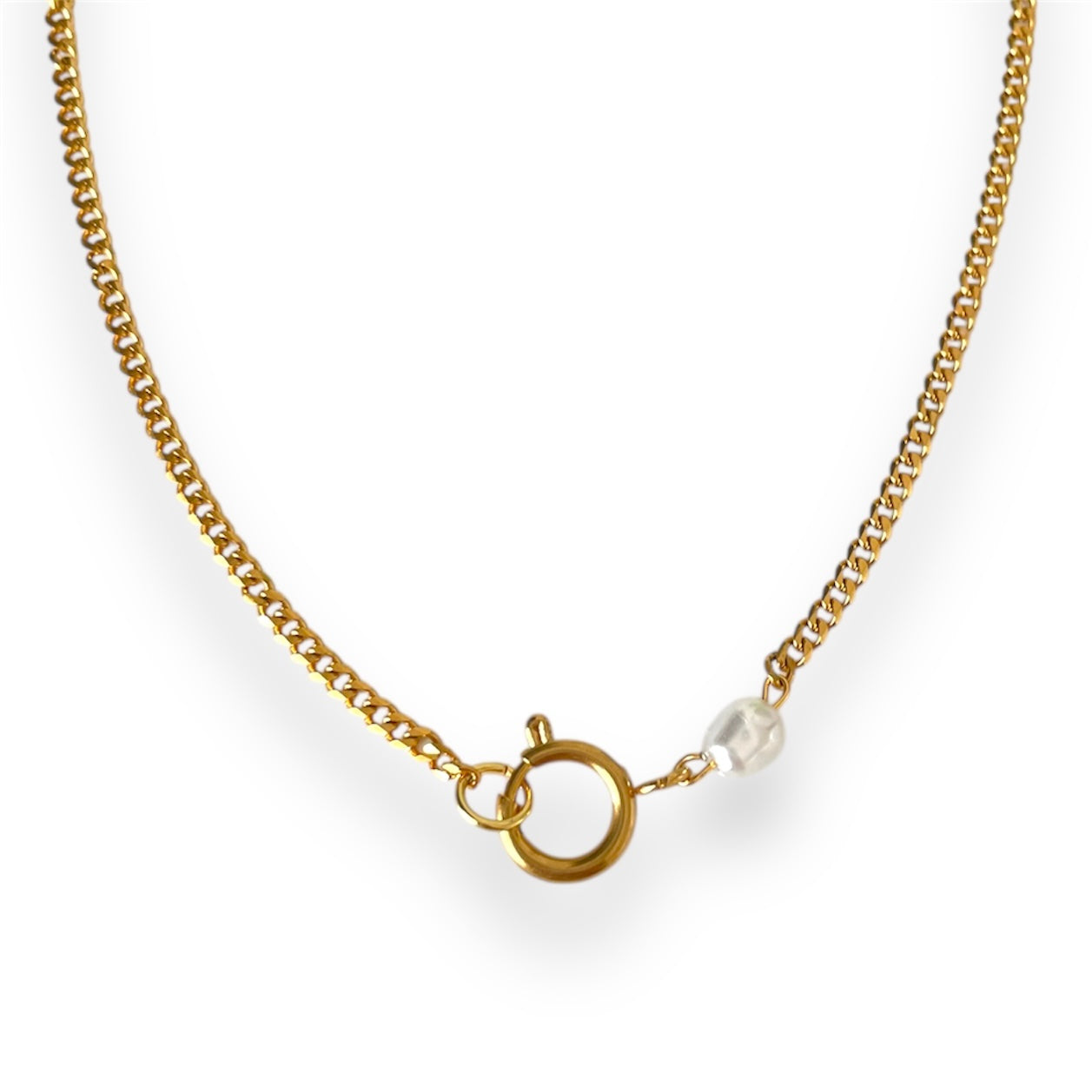 Single Pearl Charm Necklace Gold