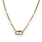 Oval Pearl Charm Necklace Gold