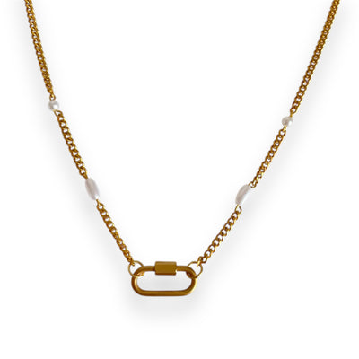 Oval Pearl Charm Necklace Gold