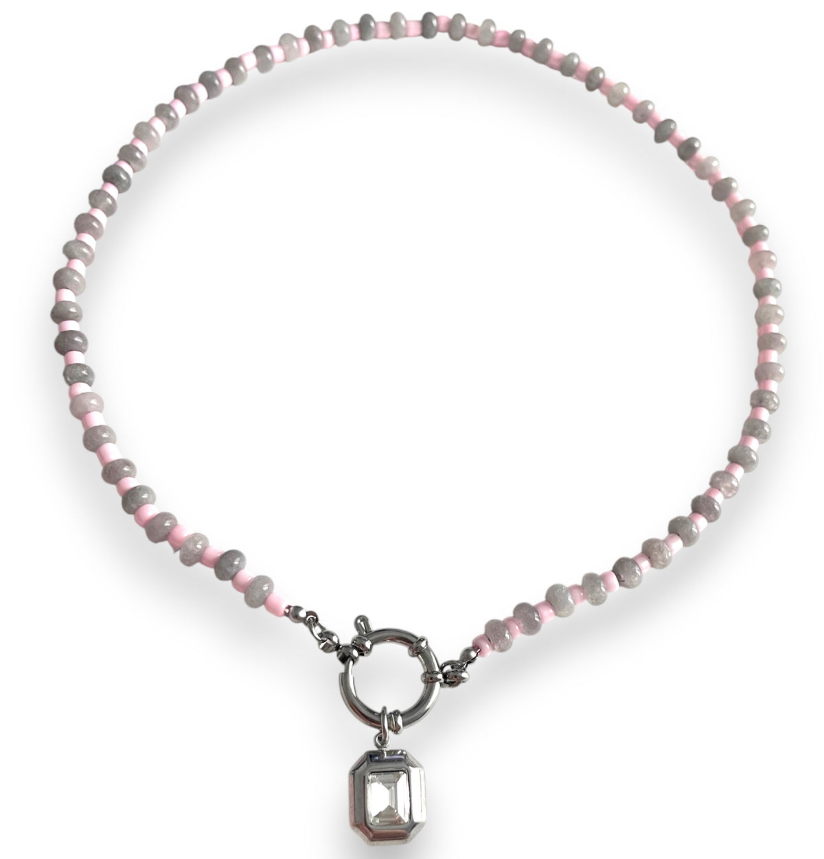 Blush Hour Bezel Necklace Silver
