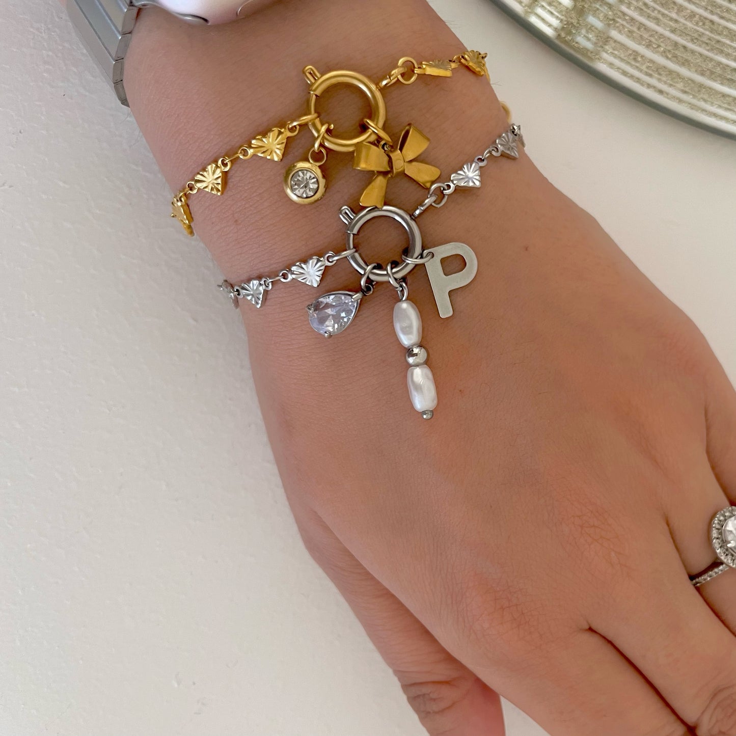 Charm Bracelets with heart chain and cute dainty charms