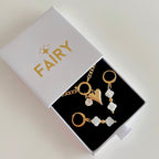 Charm Necklace with heart charm and gold clover pearl earrings