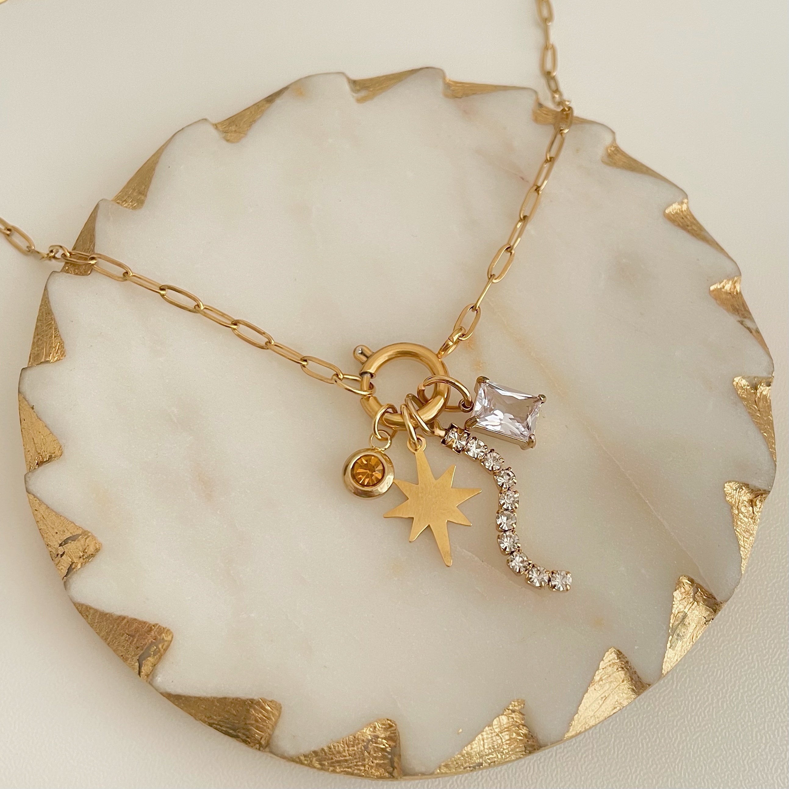 Dainty Link Charm Necklace Gold