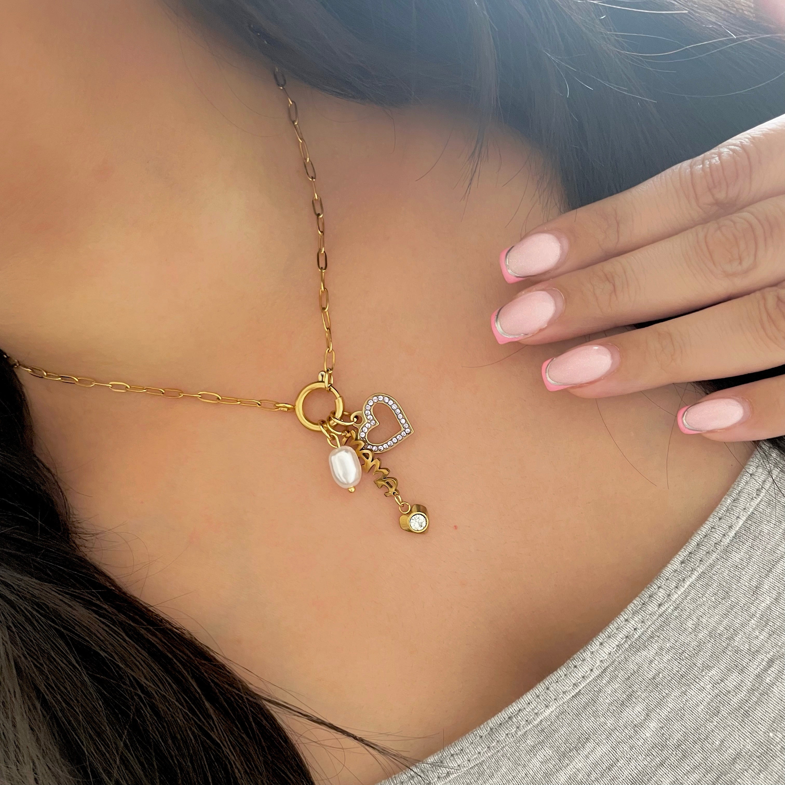 Dainty Link Charm Necklace Gold