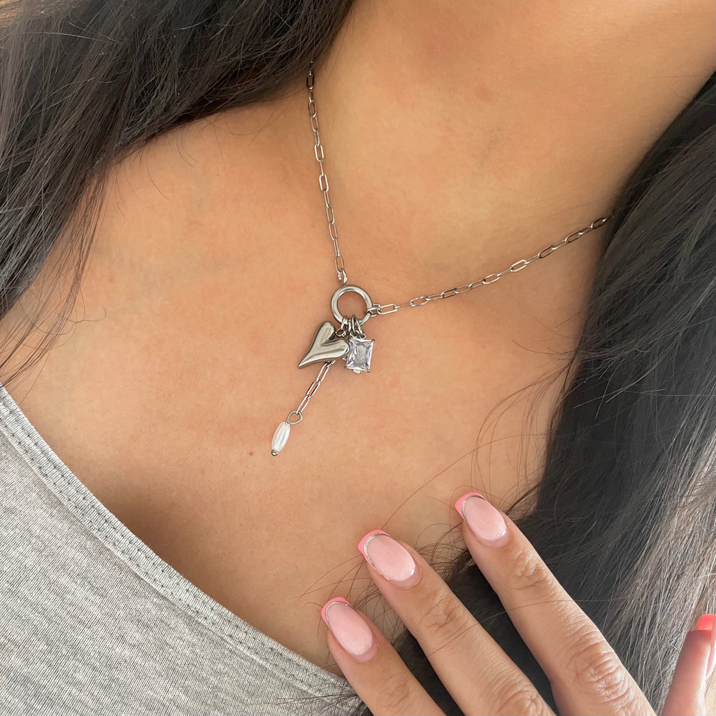 Dainty Link Charm Necklace Silver
