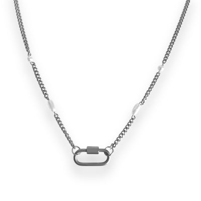 Oval Pearl Charm Necklace Silver