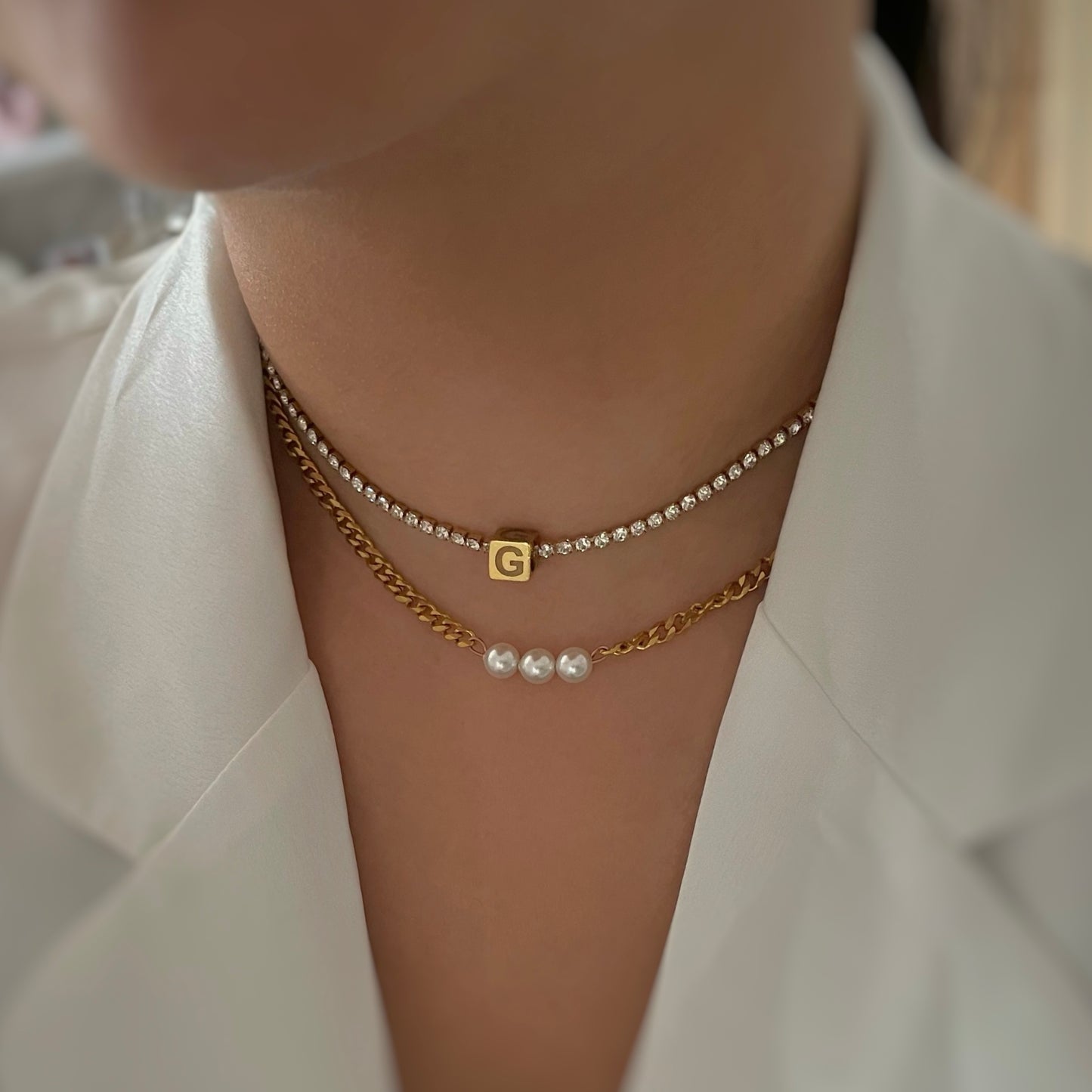 crystal cube initial necklace