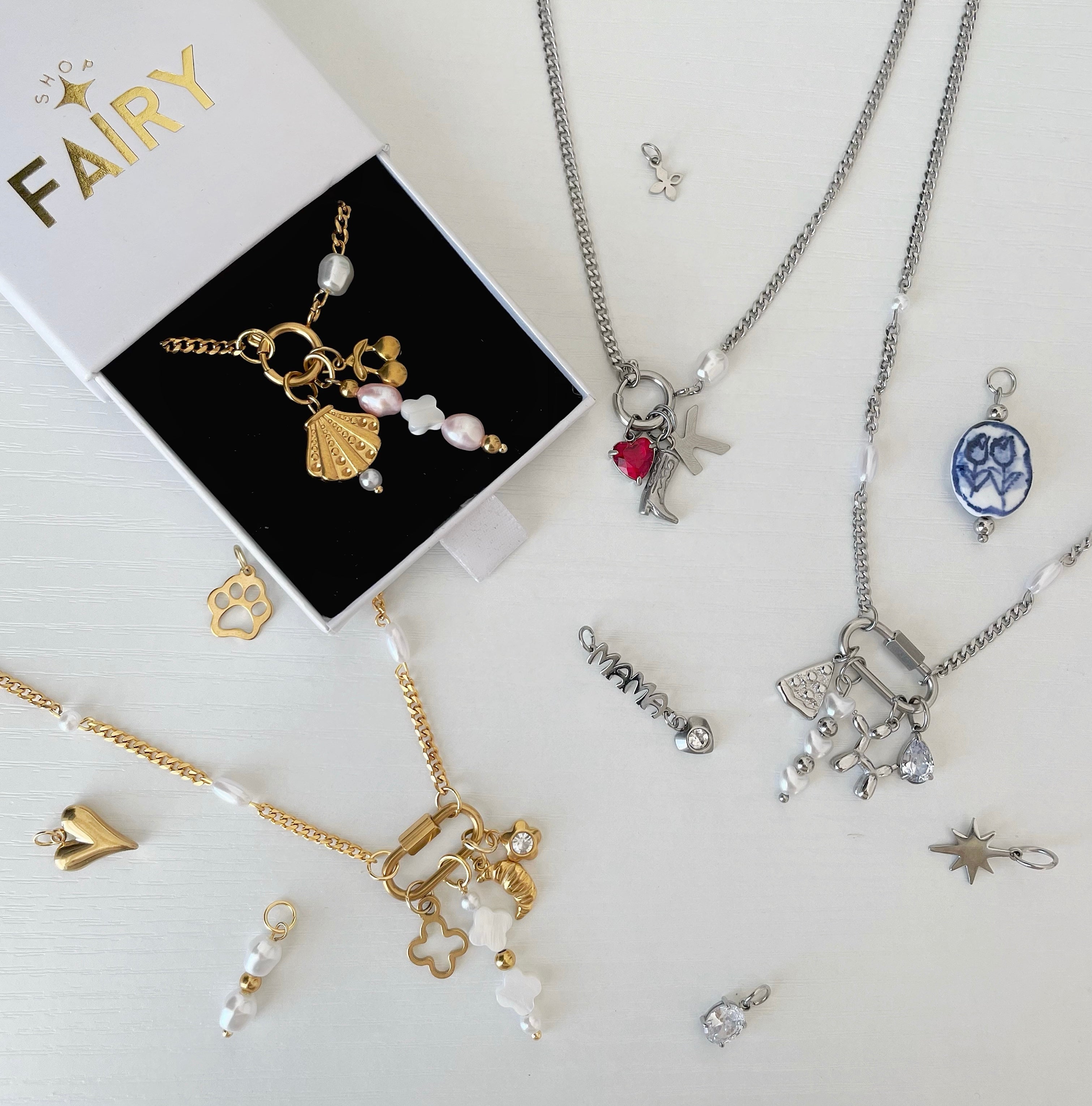 Single Pearl Charm Necklace Gold