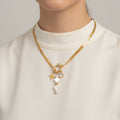 Gleaming Charm Necklace Gold with Diamond Star Charm and Clover Pearl Charm