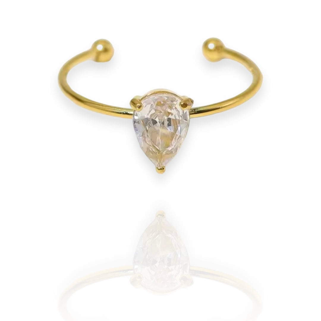 Gold Crystal Teardrop Ring