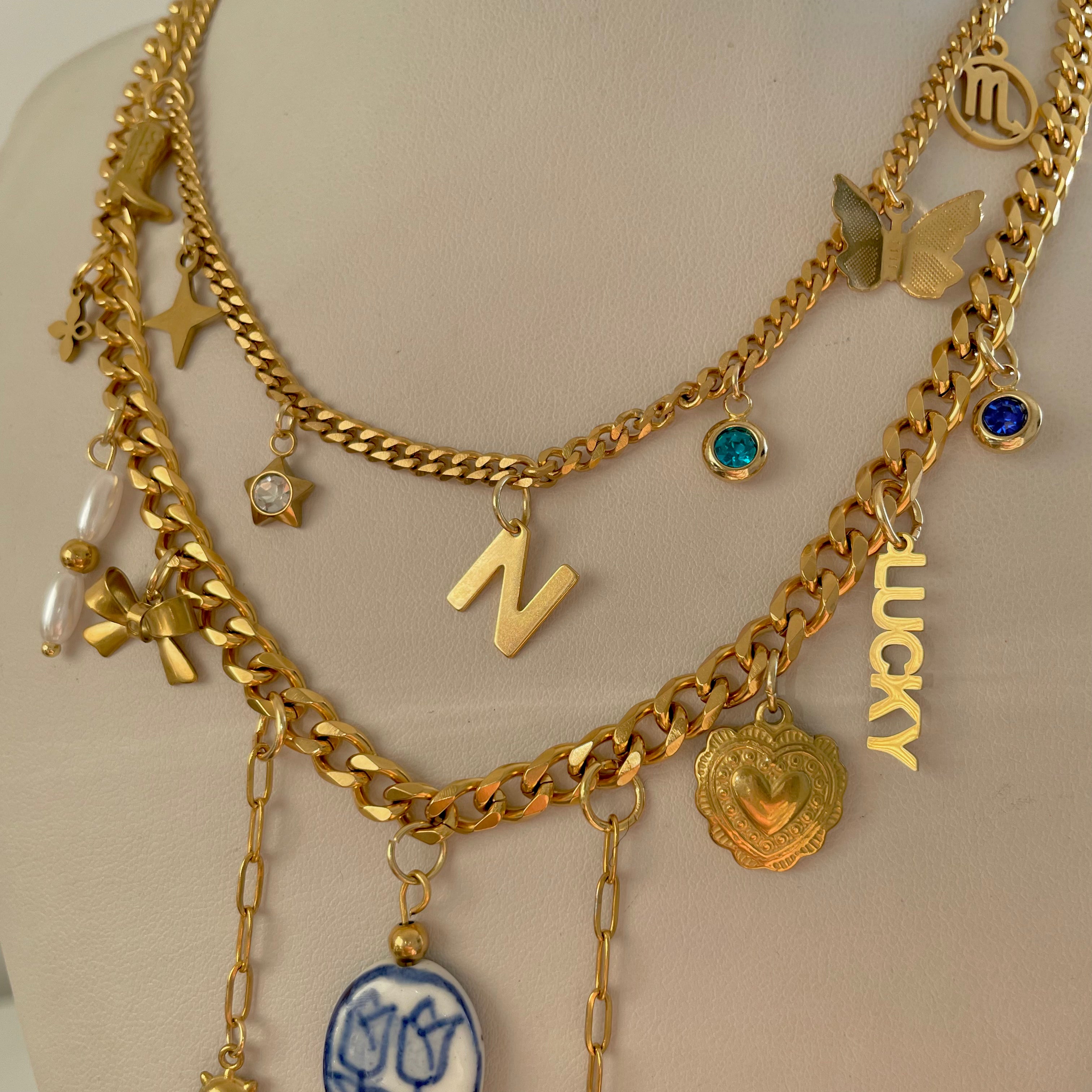 Gold Charm Necklaces with various charms