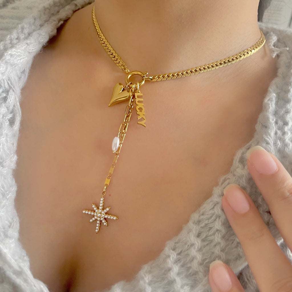 Gold Pearl Star Lariat Charm