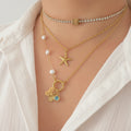 Gold Charm Necklace with butterfly charm and birthtone charm, starfish necklace, initial necklace