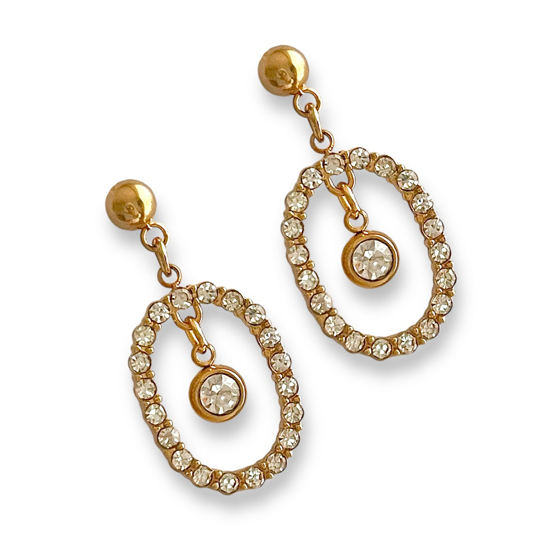 Gold Crystal Oval Earrings Studs