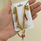 Multi Charm Necklace with charms tarnish free chilli charm heart charm cowboy boot charm