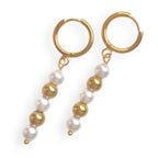 Gold Pearl Droop Hoops