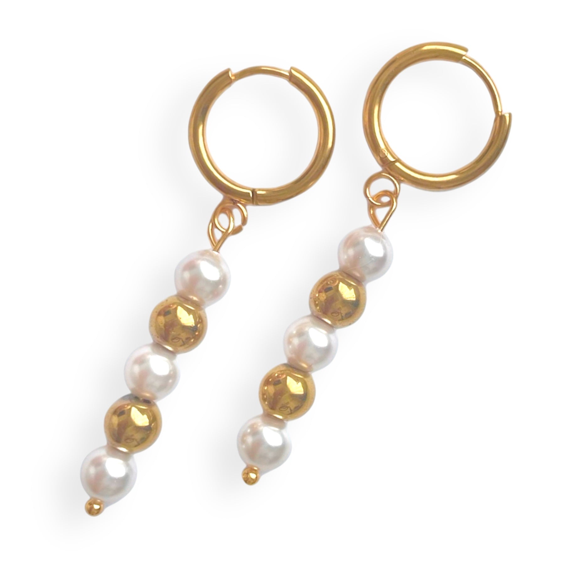 Gold Pearl Droop Hoops