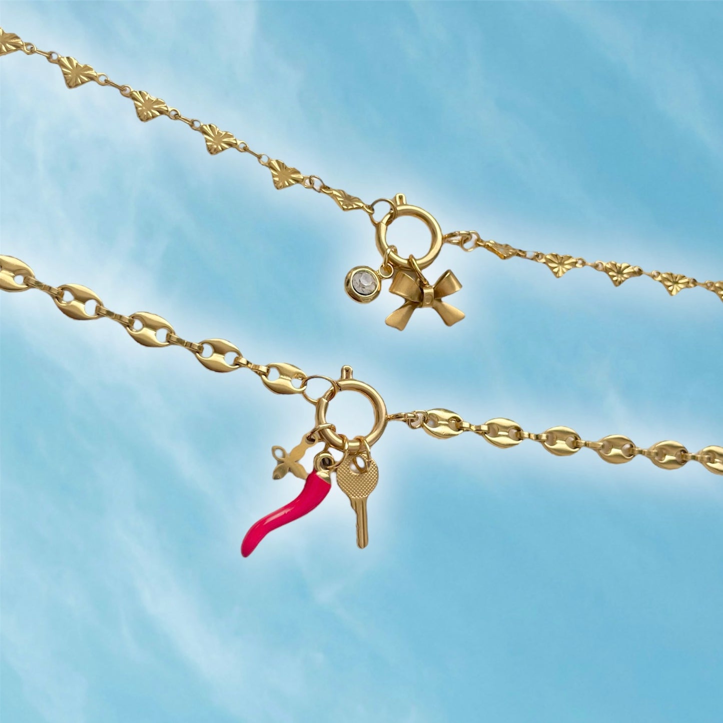 Gold charm barcelets with cute gold charms