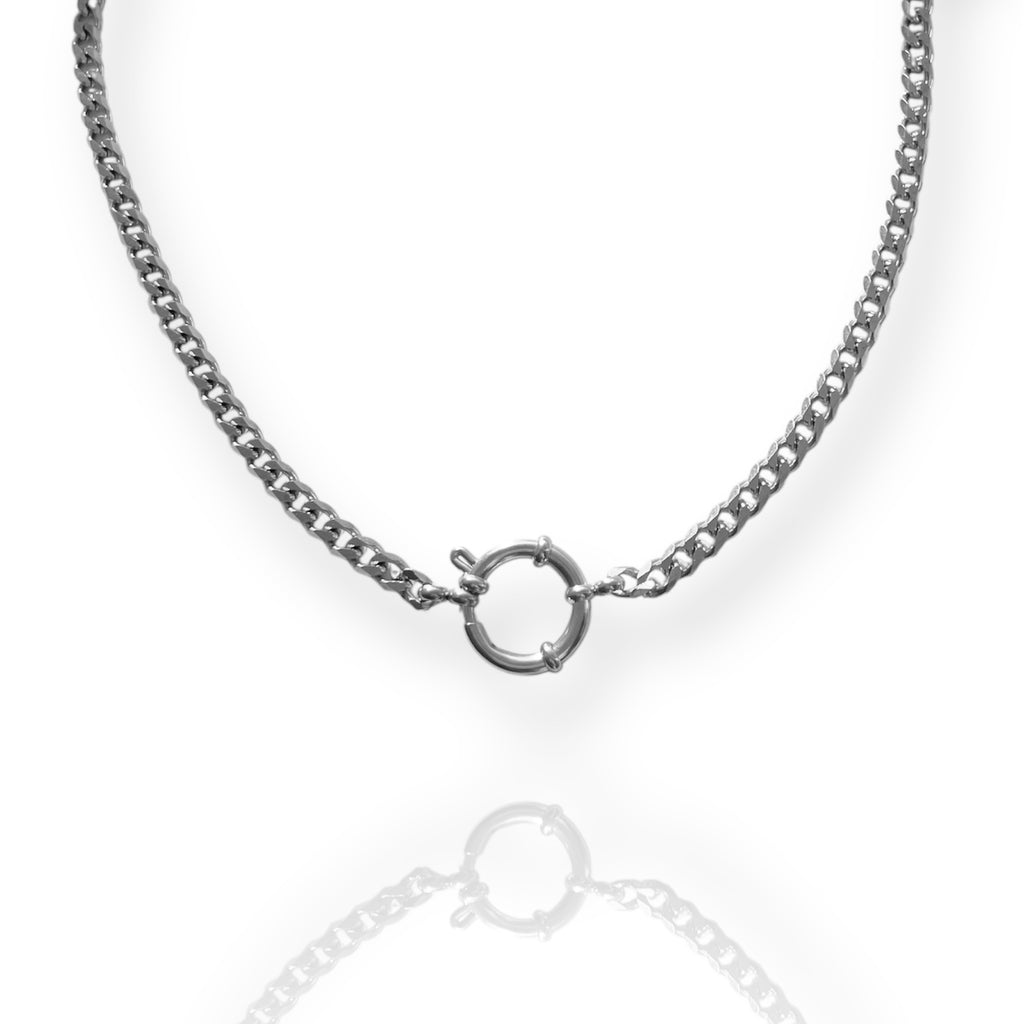 Grand Cuban Charm Necklace Silver