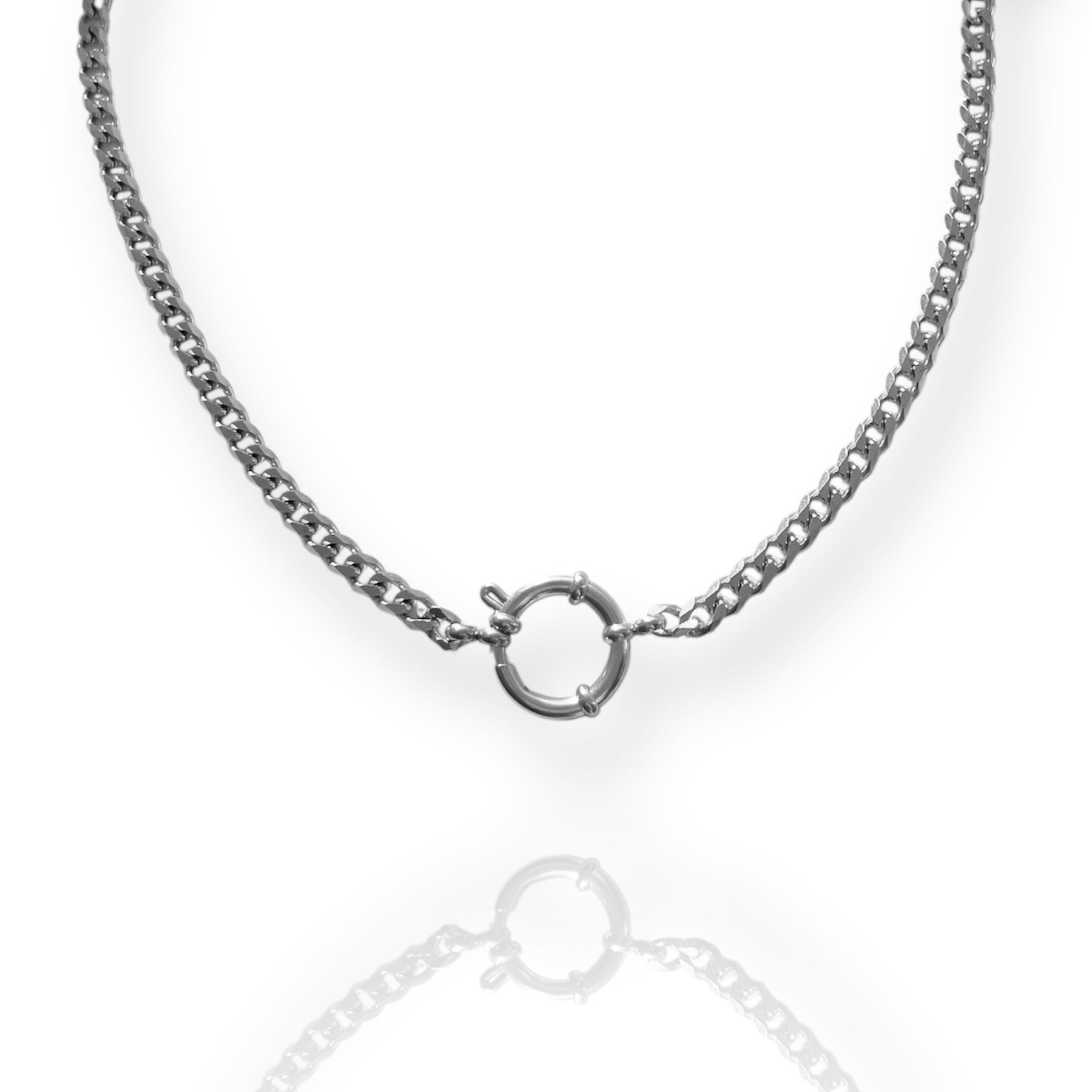 Grand Cuban Charm Necklace Silver