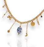 Grand Cuban Link Multi Charm Necklace Gold