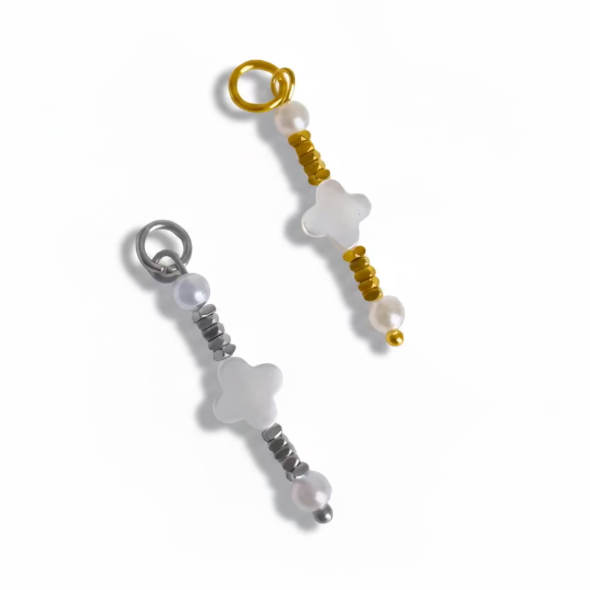 clover and hematite bead charm