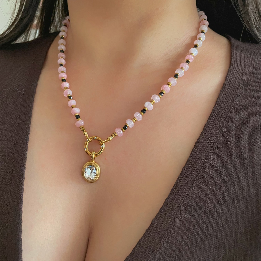 Midnight Blush Bezel Necklace Gold