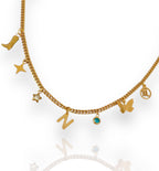 Mini Cuban Link Multi Charm Necklace Gold