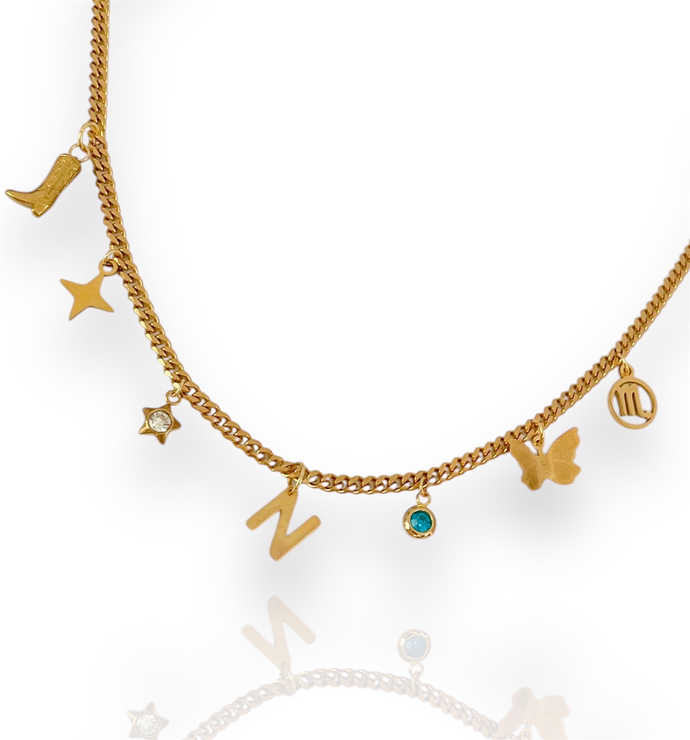 Mini Cuban Link Multi Charm Necklace Gold