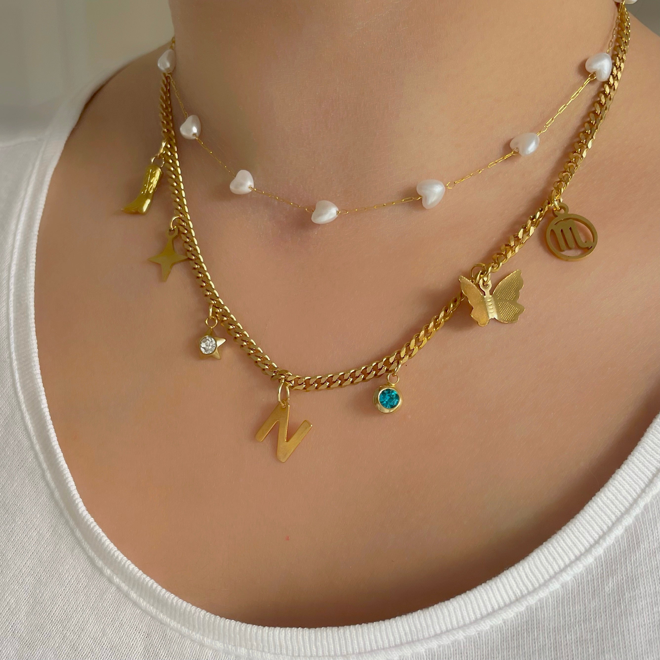 Mini Cuban Link Multi Charm Necklace Gold