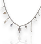 Mini Cuban Multi Charm Necklace Silver