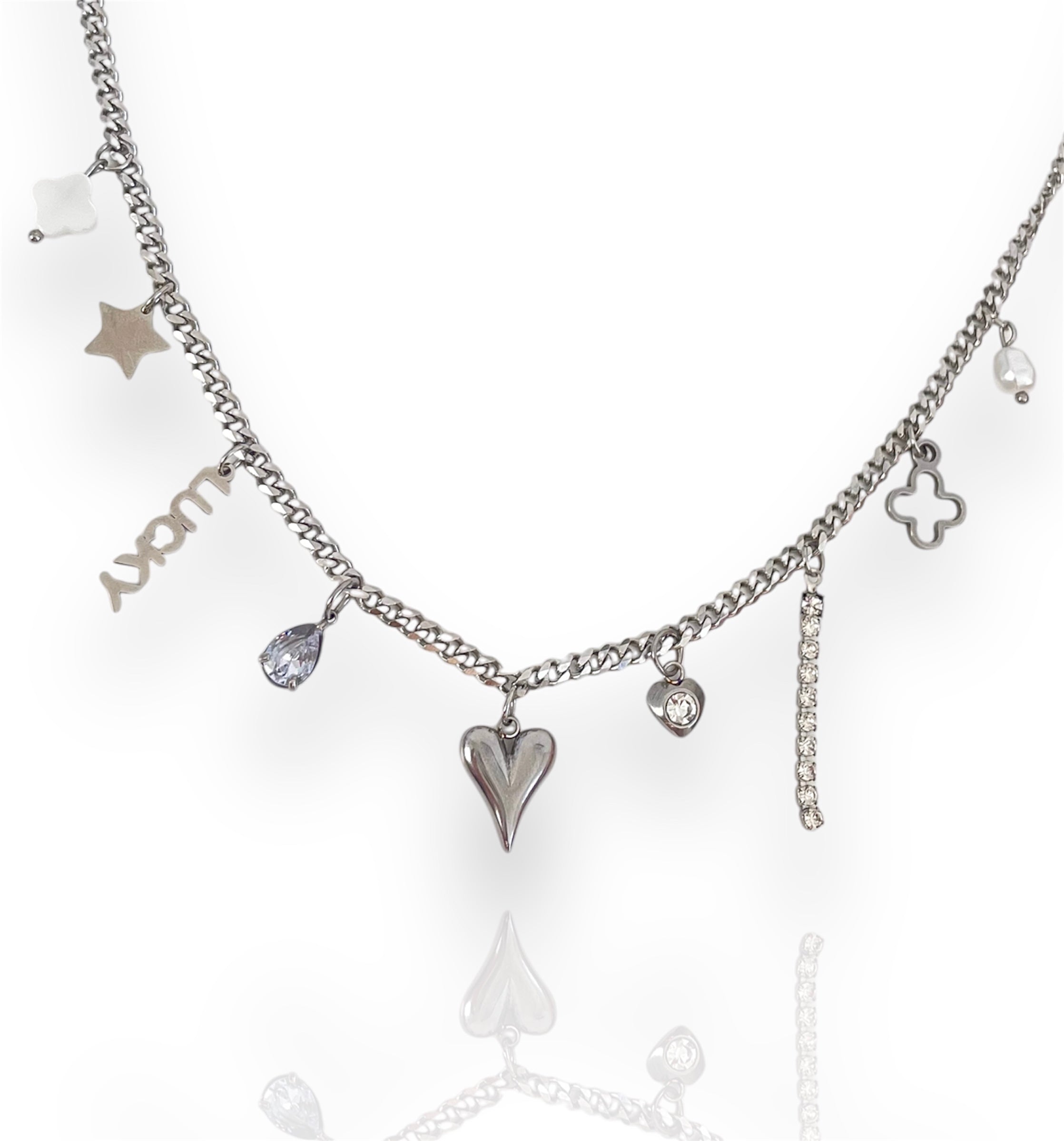 Mini Cuban Multi Charm Necklace Silver