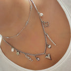 Mini Cuban Multi Charm Necklace Silver