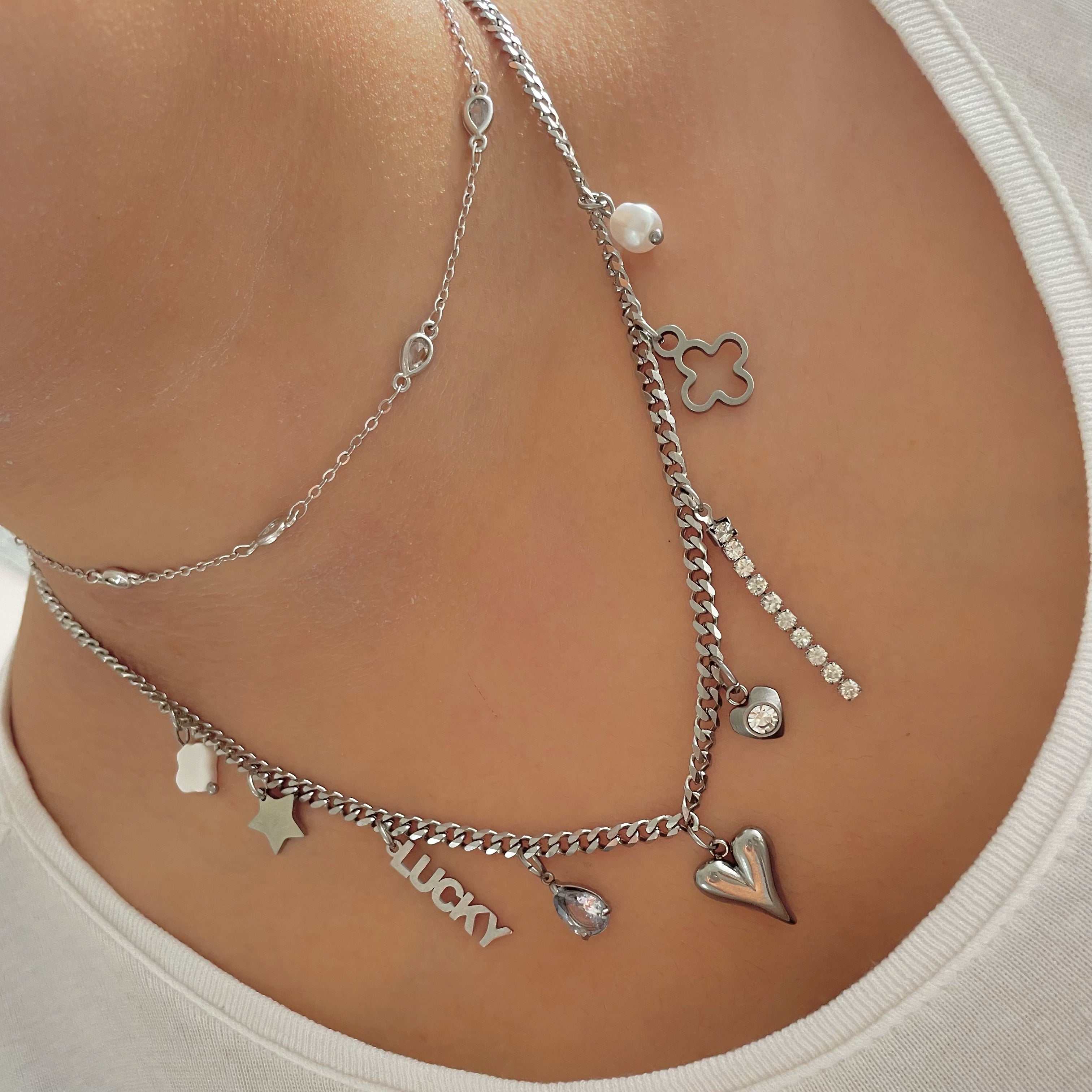 Mini Cuban Multi Charm Necklace Silver