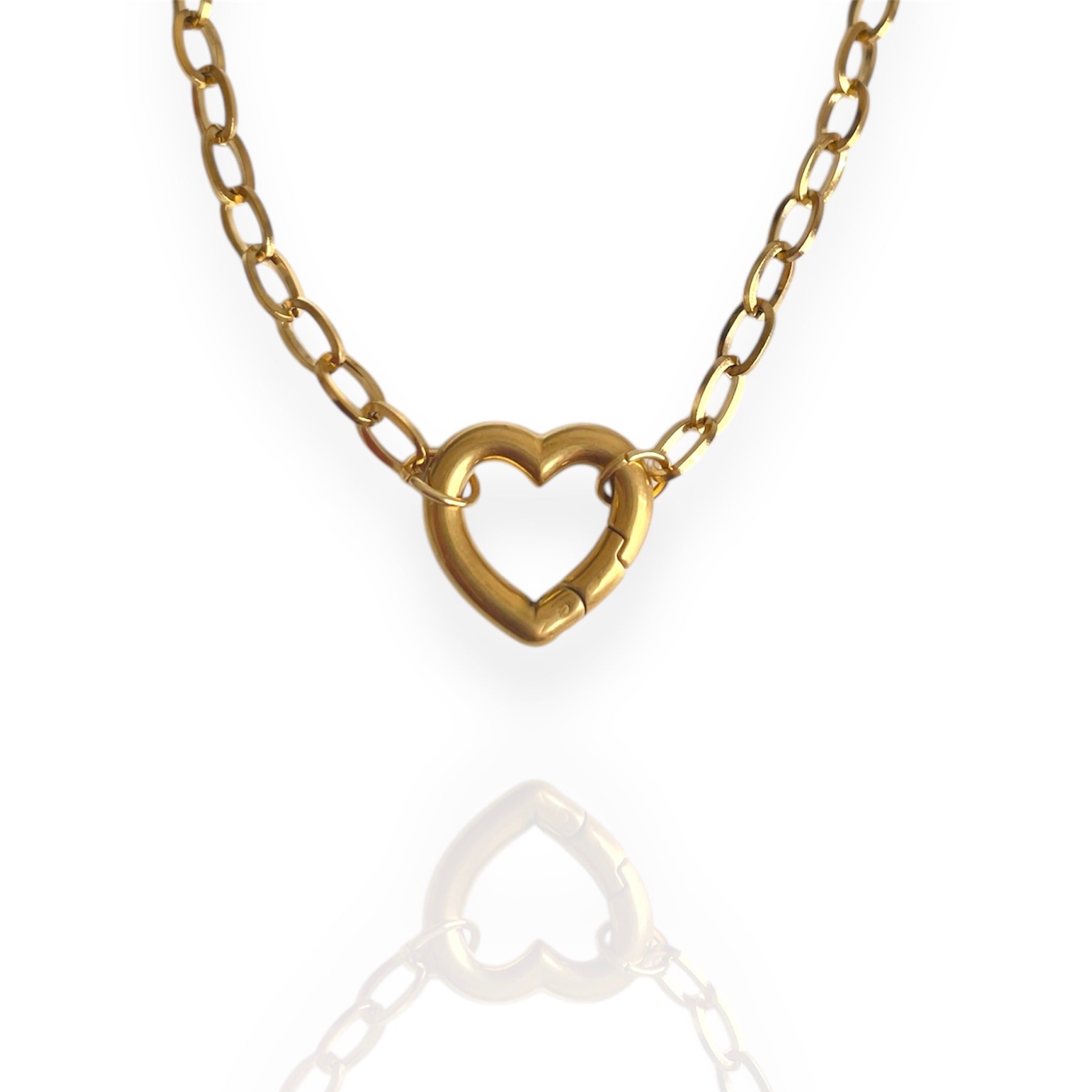 A gold-colored mini heart charm bracelet with a gold clasp, displayed against a white background.