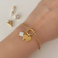 Mini Cuban Charm Bracelet Gold with Elephant Charm and Clover Pearl Charm