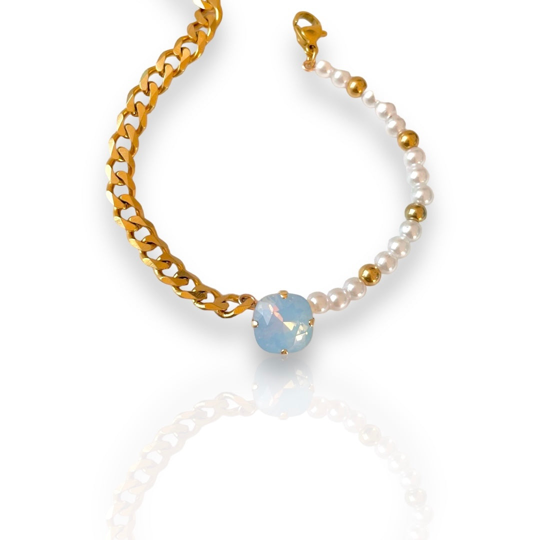 half pearl bracelet with half chain