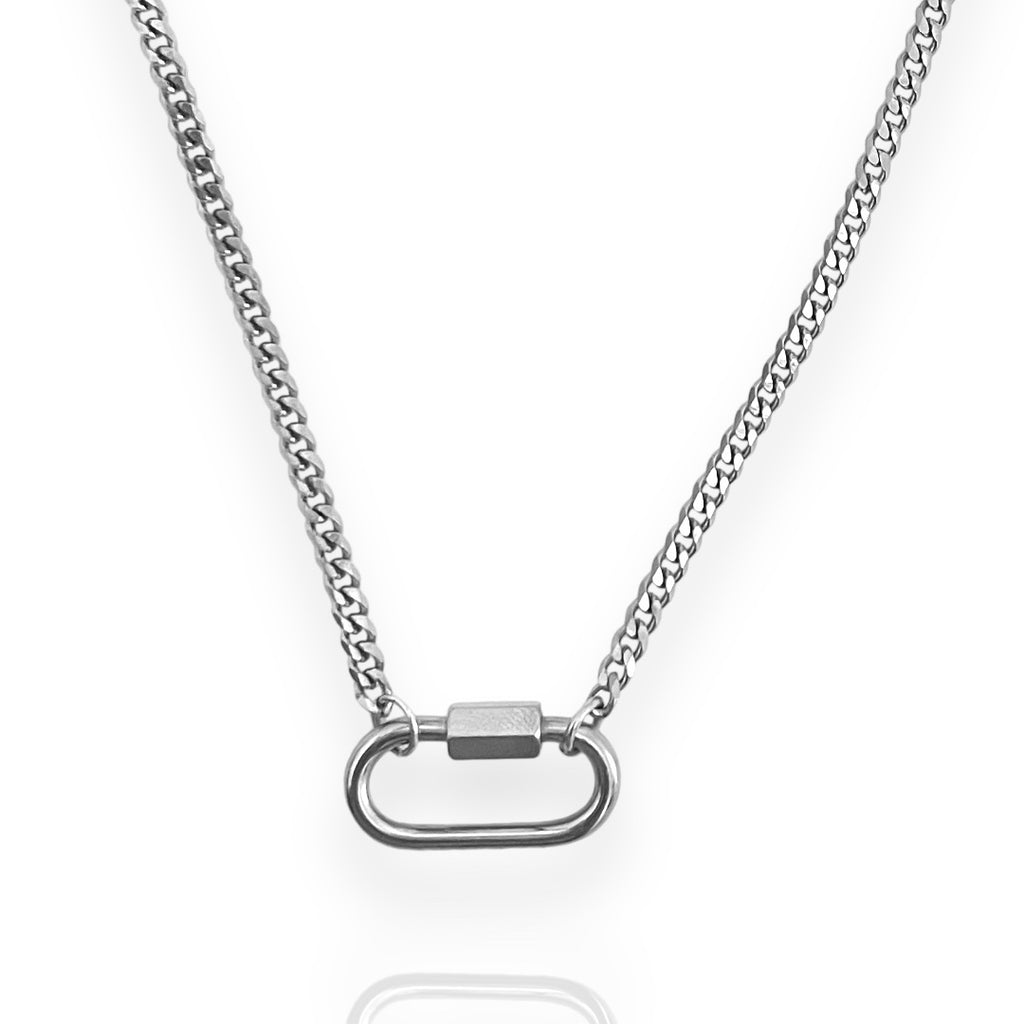Oval Silver Charm Necklace with clasp