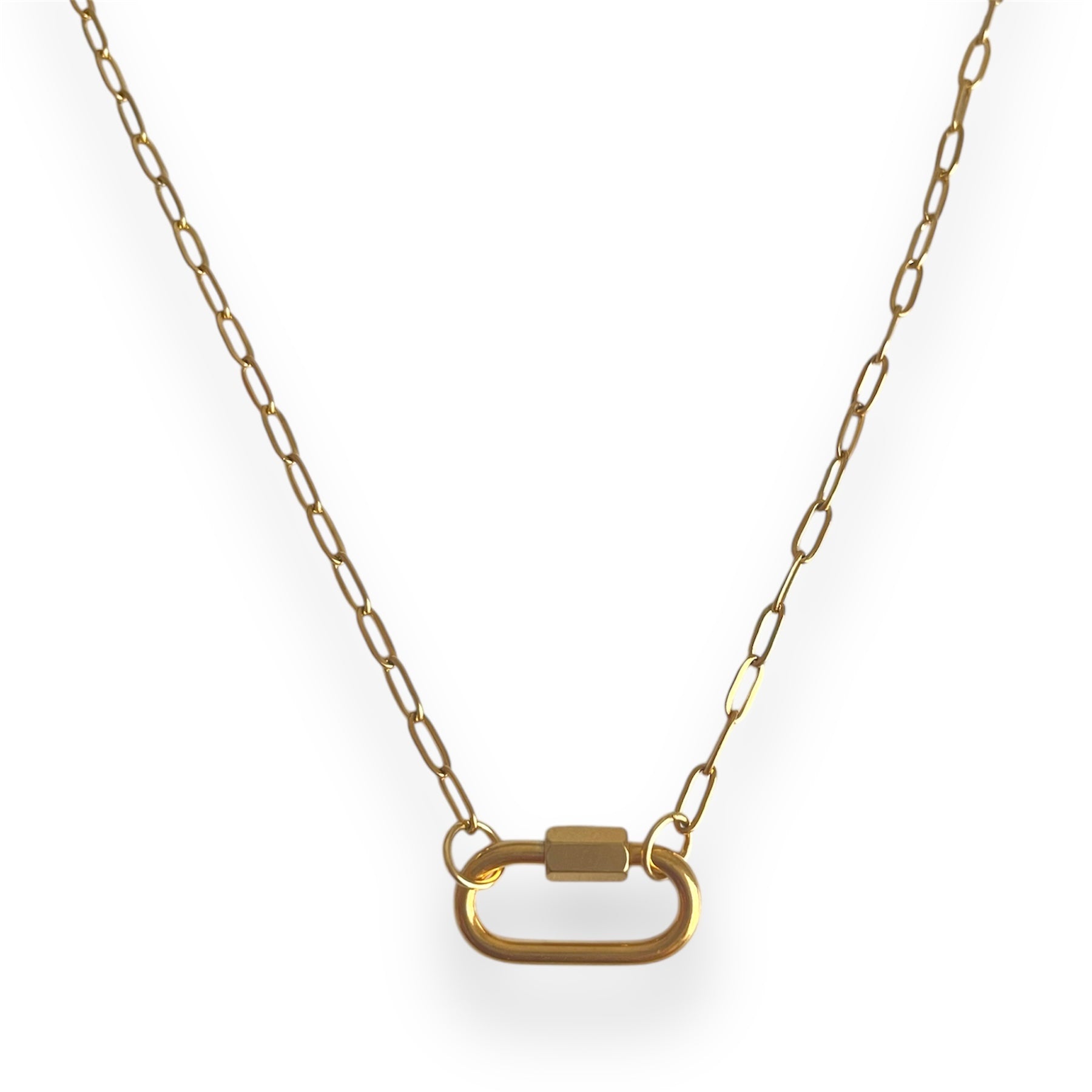 Oval Dainty Link Charm Necklace Gold